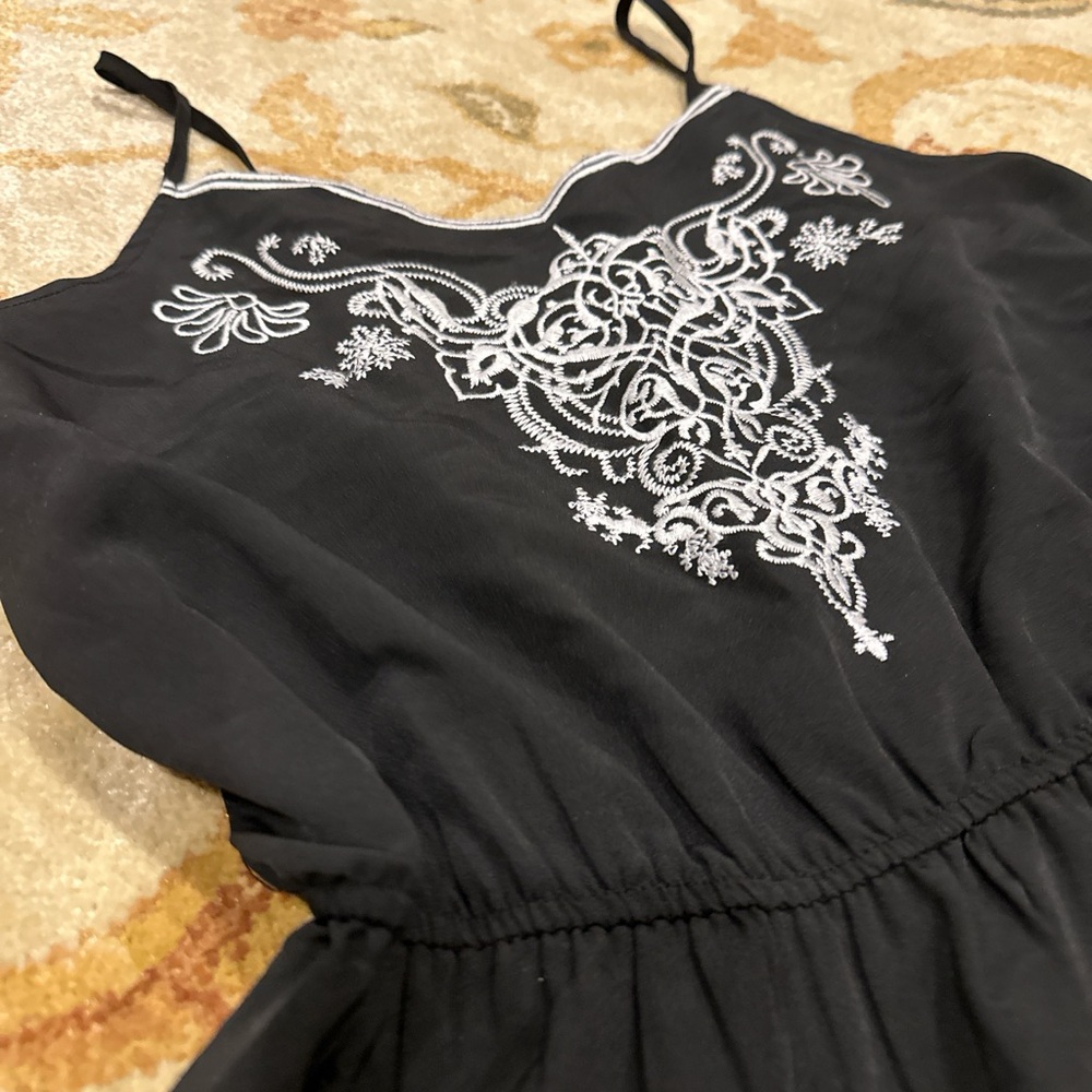 Elegant Black romper with White floral Embroidery